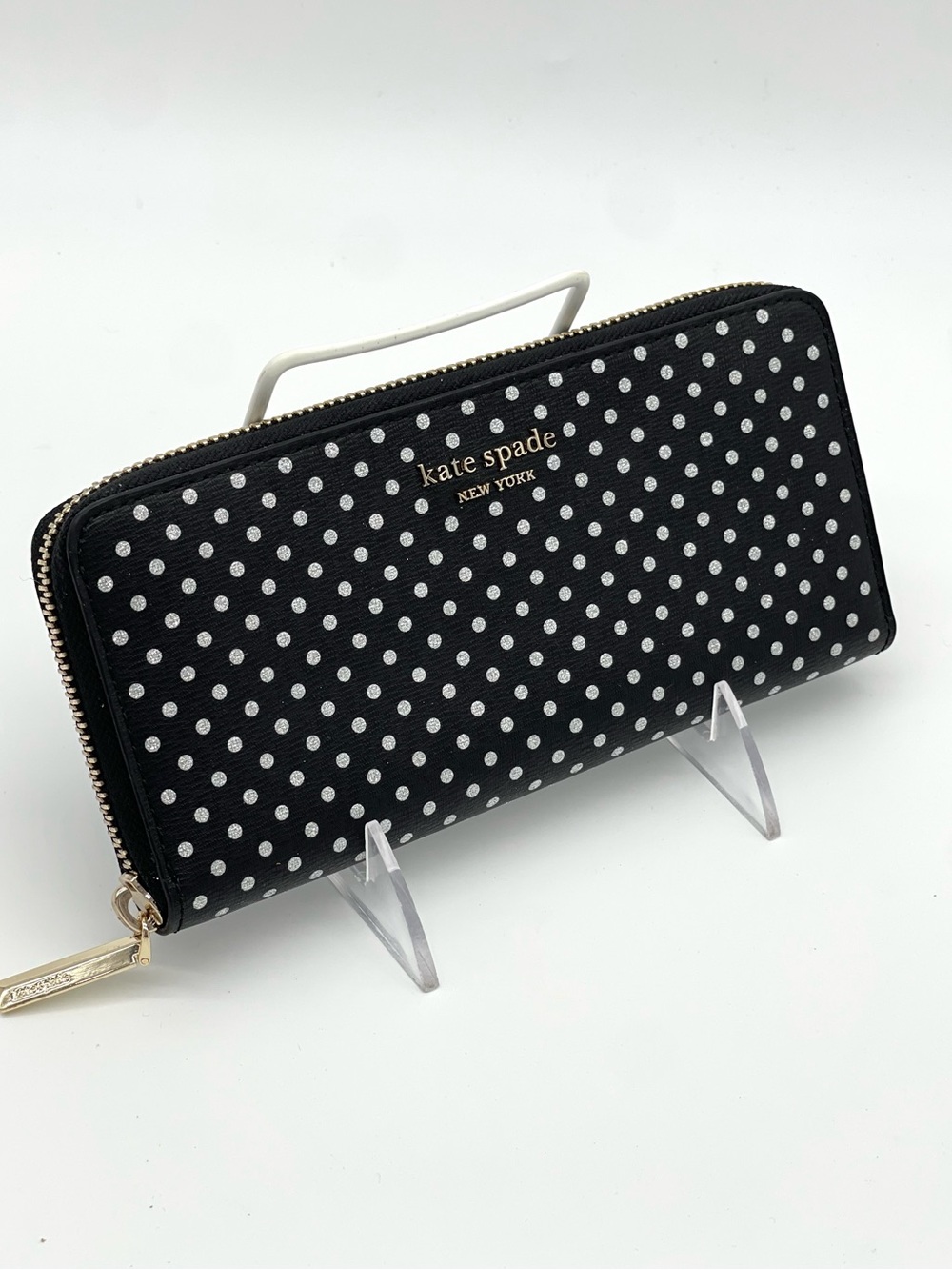 Kate Spade Large Continental Wallet Black with Silver Dots